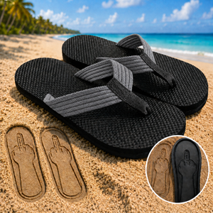 Gray strap FLIPMOOD flip flops on the beach